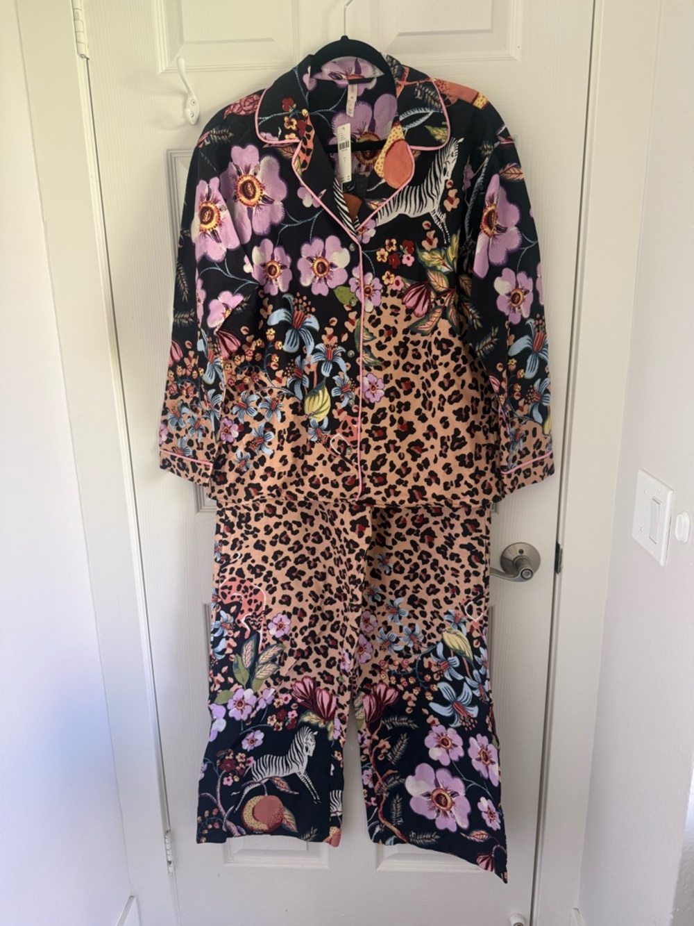NWT Anthropologie LyreBird Leopard Floral Flannel Pajama Set Small 2-Piece - Picture 4 of 13
